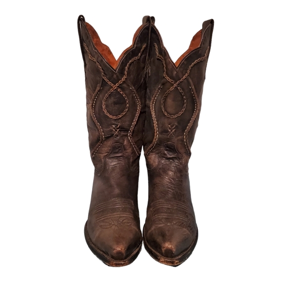 Vintage Dan Post Gray Leather Stitched Cowboy Western Boots Men's Size 9.5D - Picture 6 of 10